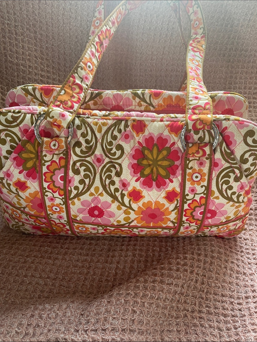Vera Bradley Pink, Orange and Green Floral Quilted Tote